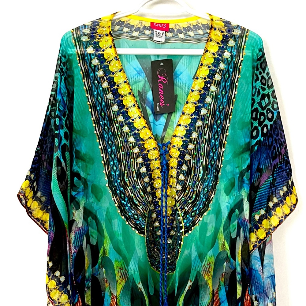 NWT Gorgeous sheer cover up blouse with rhinestones